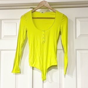 Wolford | Henley Ribbed Scoop-Neck Long Sleeve Bodysuit Top